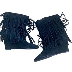 Ralph Lauren Fringe Suede Wedge Booties
